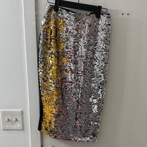 Eloquii Silver and Gold Sequin Midi Skirt